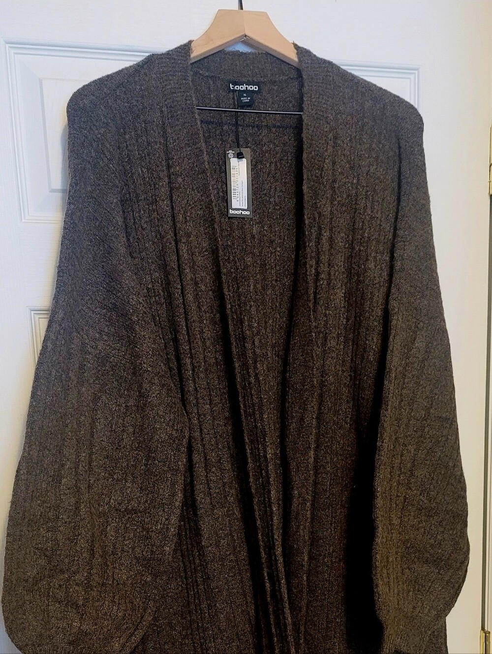 Boohoo Women's Long Open-Front Ribbed Cardigan - Dark Brown Maxi